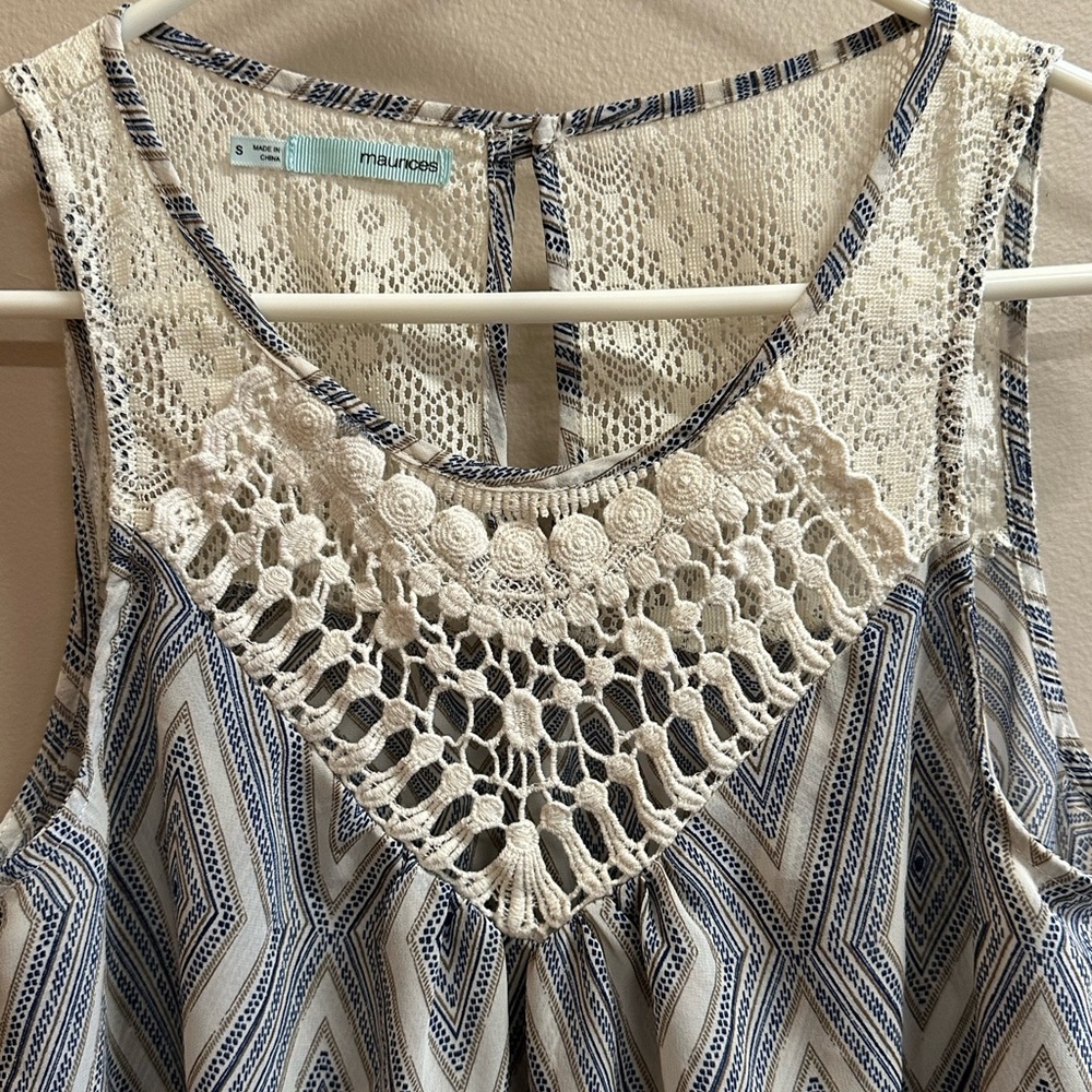 NWOT - Maurice’s Tank. Crochet front neckline. Lace look back neckline